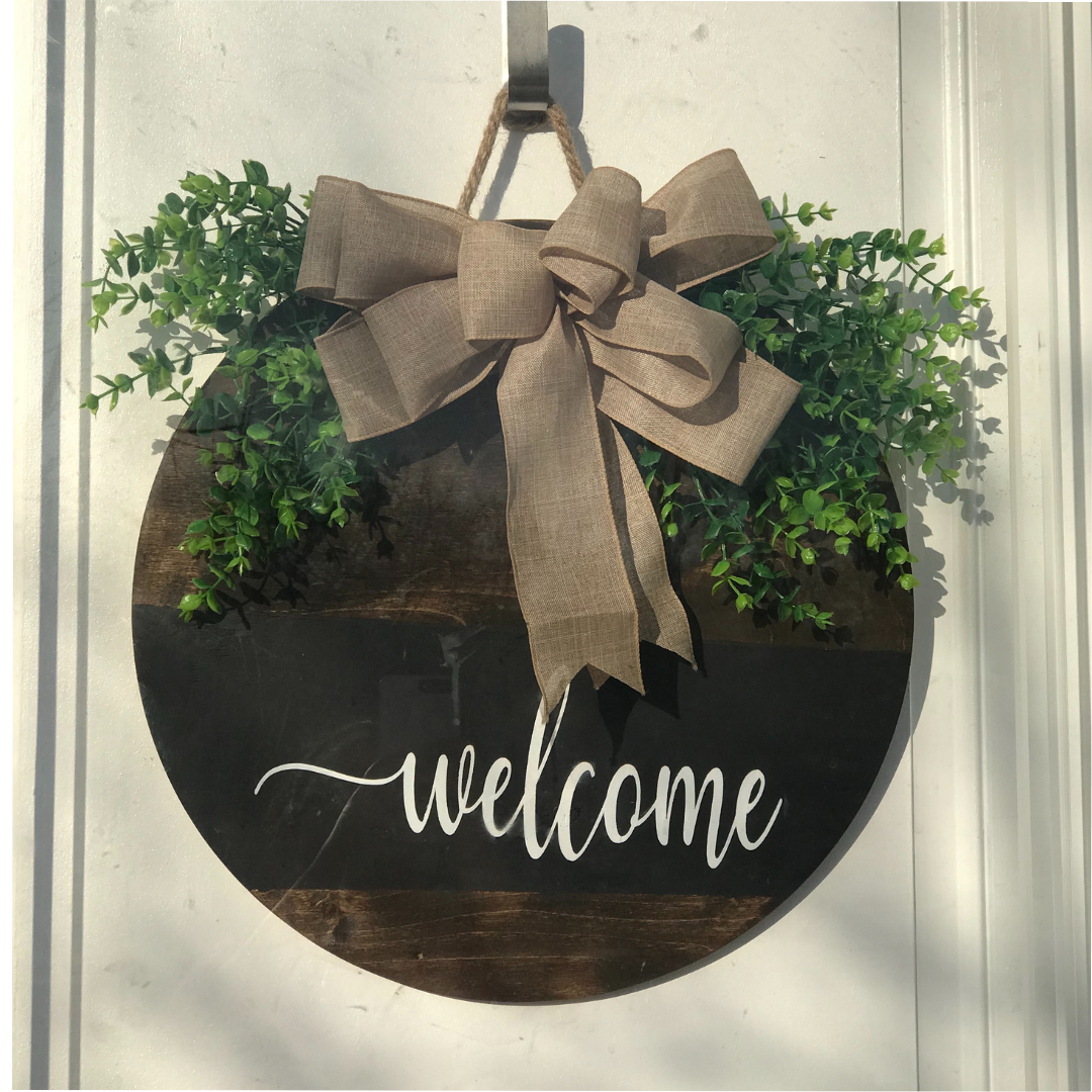 Welcome Sign - Dark Walnut and Black - Round - 16"