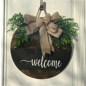 Welcome Sign - Dark Walnut and Black - Round - 16"